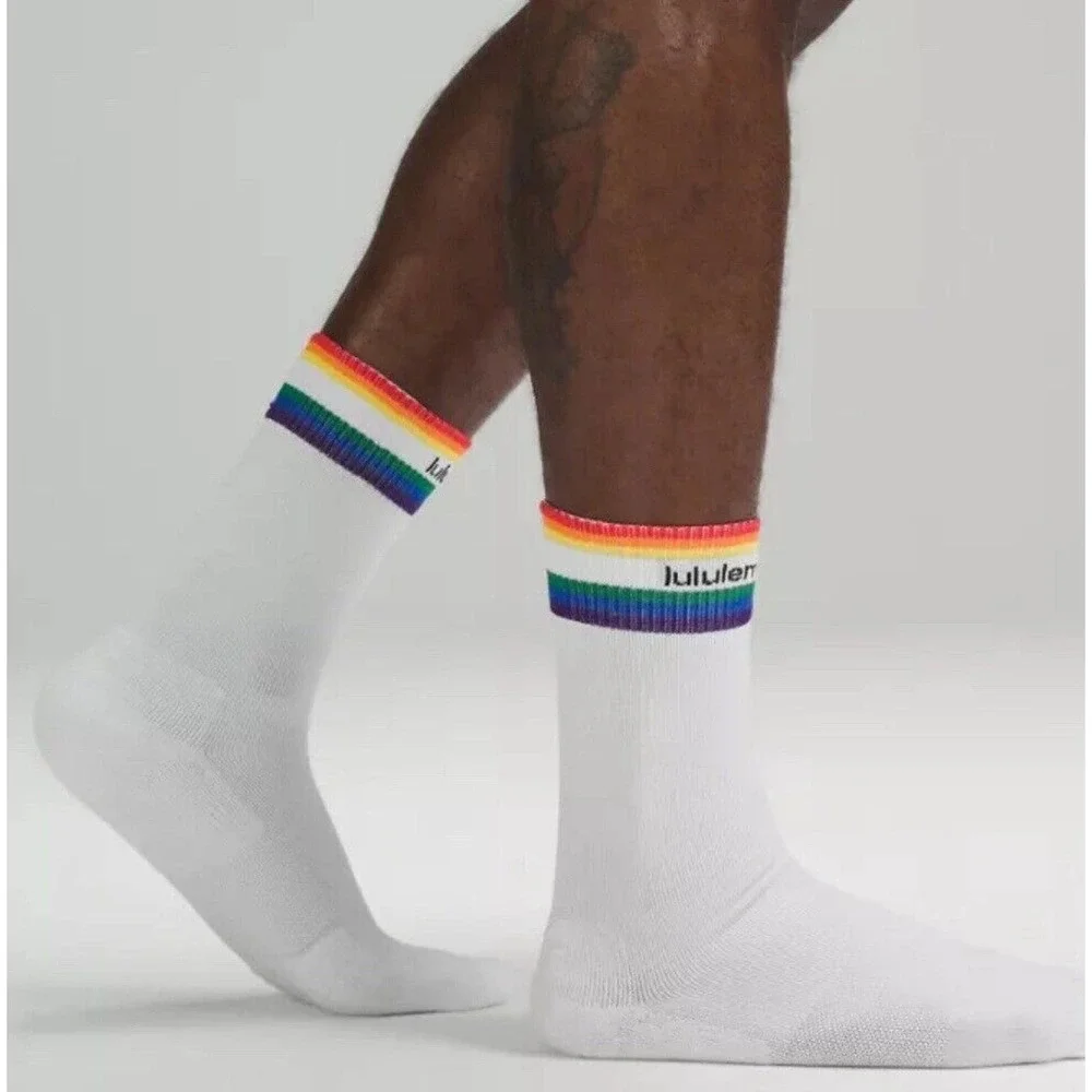 Lululemon Daily Essentials‎ Daily Stride Crew Length Sock Men XL White Stripes